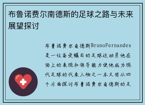 布鲁诺费尔南德斯的足球之路与未来展望探讨